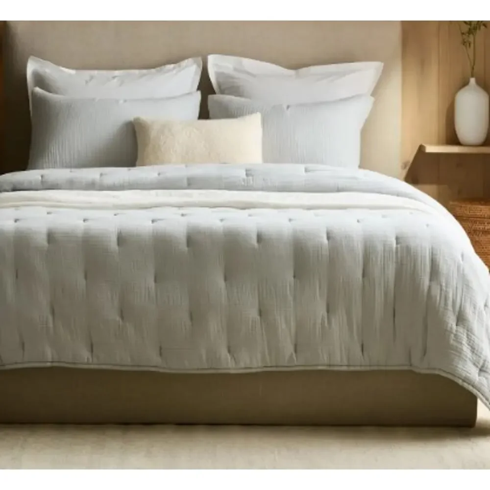 NEW Quince Twin MIST Blue Organic Cotton Gauze Set Dream Quilt + Sham